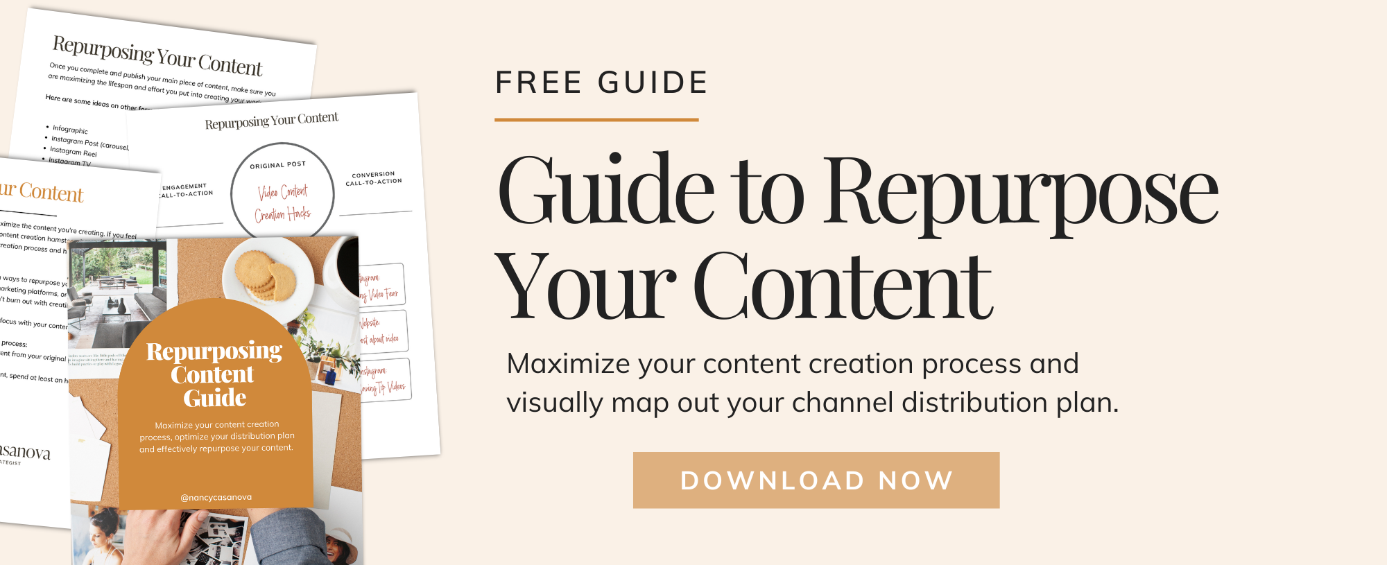 If you need help maximizing and repurposing your content, check out this content repurposing guide. Download this Content Repurposing Guide to present your content in a new format and expand its lifespan and reach. 