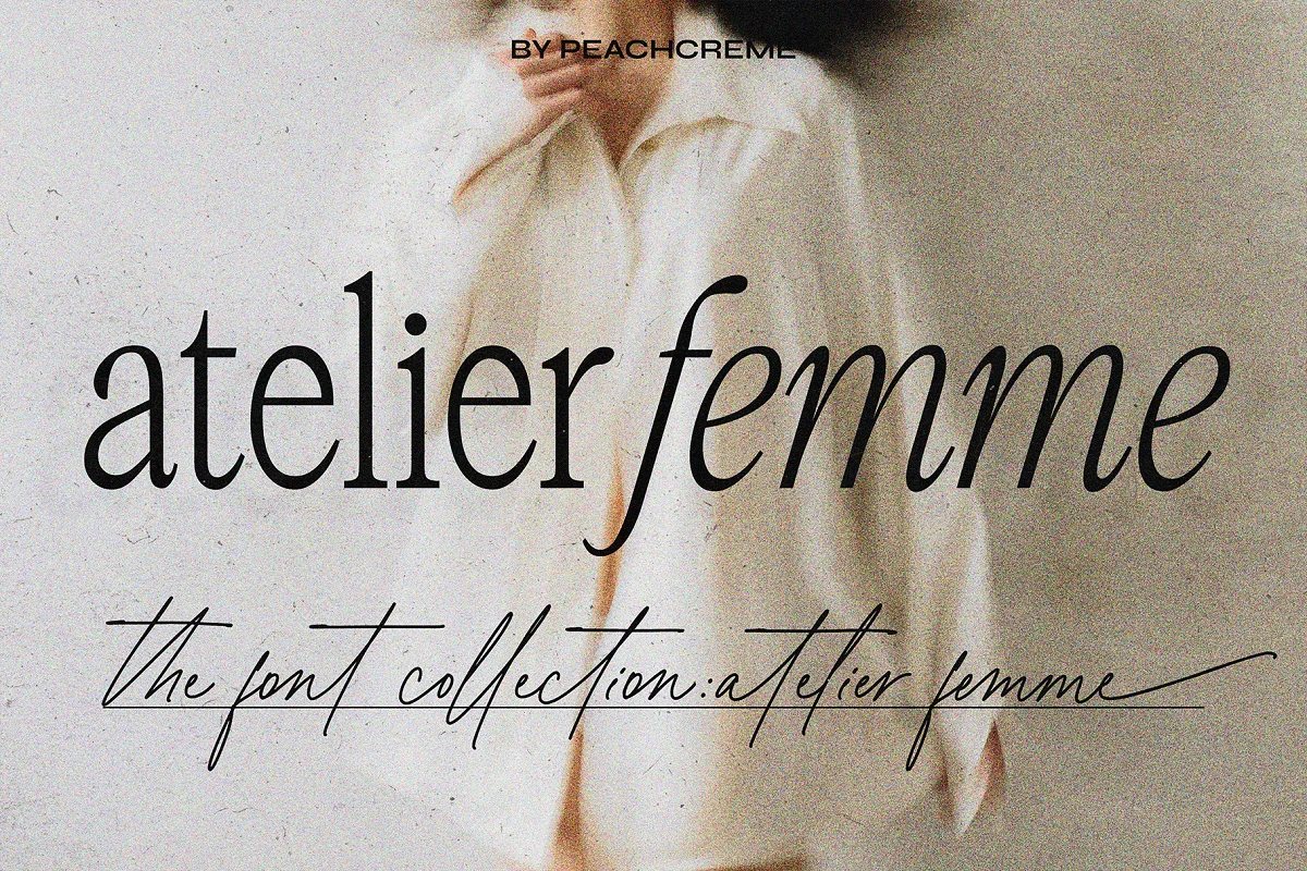 The Atelier Femme is a font trio with an elegant serif, a light and clean italic and a causal handwritten script. 