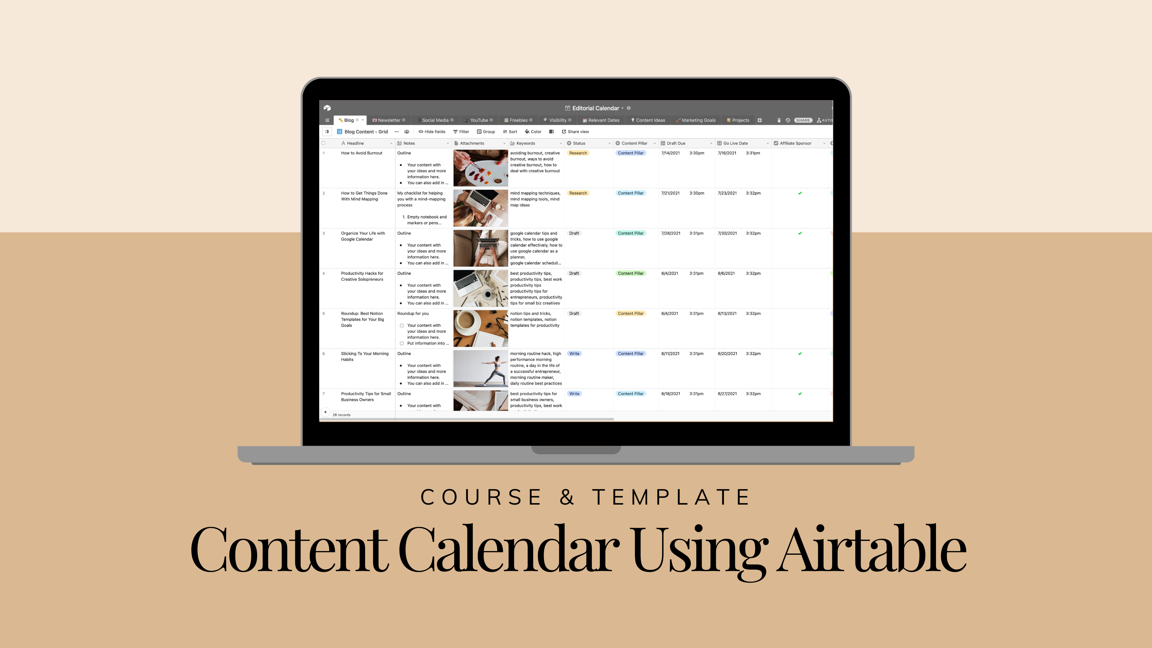 Using this Airtable Template will help you streamline your content creation process, optimize your workflows and help ensure your content mix is strategically aligned with your marketing goals.

